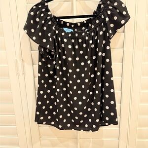 CeCe Black Blouse with White Polka Dots